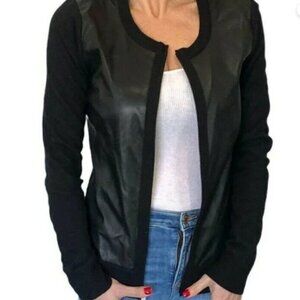 DKNY Black Leather and Knit Jacket L EUC